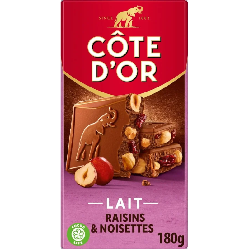 COTE D'OR σοκολάτα γάλακτος με σταφίδες και φουντούκι 180gr