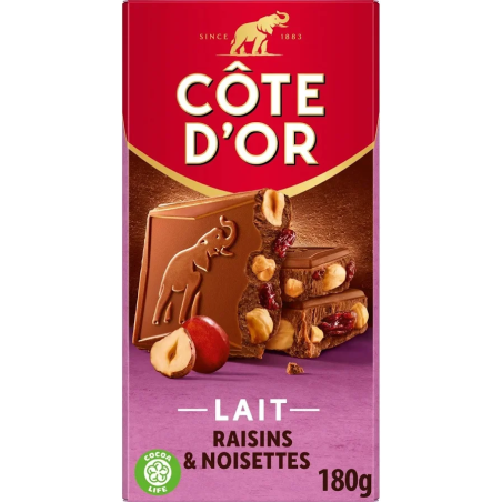 COTE D'OR σοκολάτα γάλακτος με σταφίδες και φουντούκι 180gr