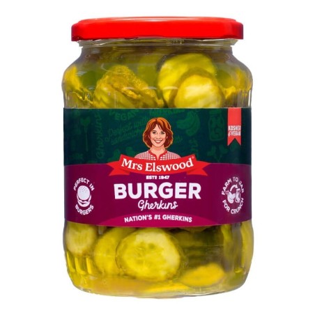 Mrs Elswood αγγουράκια τουρσί για μπέργκερ 670gr